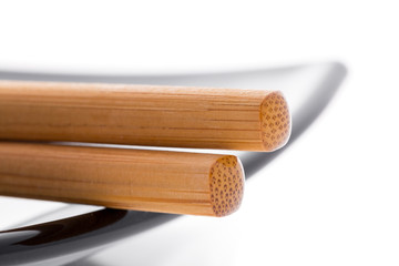 empty sushi set, plateaus and chopsticks isolated on white background