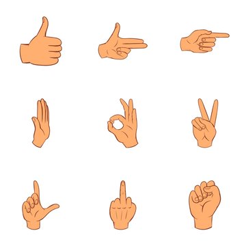 Gestural icons set. Cartoon illustration of 9 gestural vector icons for web