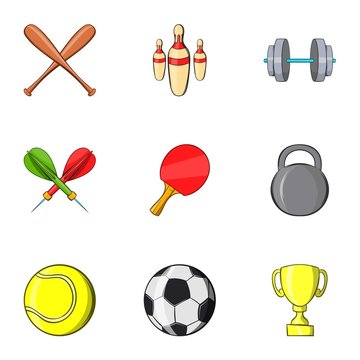 Sports stuff icons set. Cartoon illustration of 9 sports stuff vector icons for web