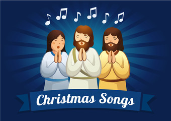 Christmas caroling card. The shepherds are singing carols in the Christmas night