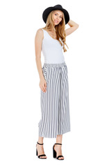 Naklejka premium Fashion photo of young magnificent woman wearing fashionable summer clothes