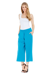 Fototapeta premium Fashion photo of young magnificent woman wearing fashionable summer clothes