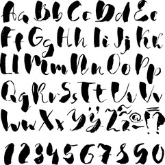 Hand drawn font made by dry brush strokes. Grunge style alphabet