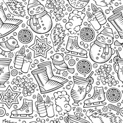 Cartoon cute hand drawn Winter season seamless pattern