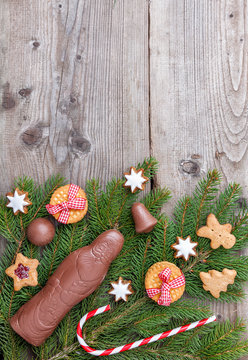 Festive Christmas background with sweets and decoration