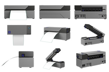 Barcode printer office electronic set. 3D graphic