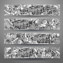 Cartoon cute vector doodles Nail salon banners