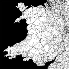 Wales, Great Britain, Monochrome Map Artprint