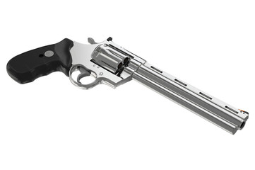 Revolver chrome pistol vintage cowboy style. 3D graphic