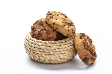 Chocolate chip cookie on white