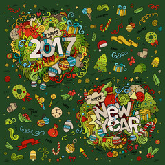 Set of 2017 and New Year hand lettering and doodles elements