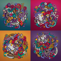 Naklejka premium Music cartoon 4 square composition backgrounds
