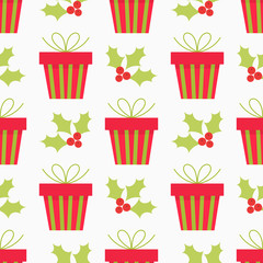 Christmas presents and holly pattern
