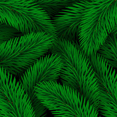 Elegant Christmas background seamless from green fir tree branches. Vector illustration for your design. Forest texture.