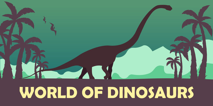 Banner World of dinosaurs. Prehistoric world. Diplodocus. Jurassic period.