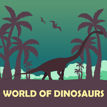 Banner World of dinosaurs. Prehistoric world. Diplodocus. Jurassic period.