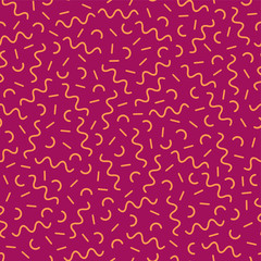 Vector colorful seamless retro memphis pattern with geometric elements. Chaotic trendy geometry in hipster style. Suitable for posters, covers, prints.