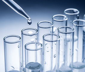 Different laboratory beakers and glassware.