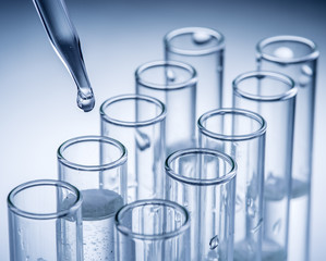 Different laboratory beakers and glassware.