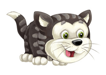 Cartoon happy cat is standing smiling and looking - trying to hunt - artistic style - isolated - illustration for children