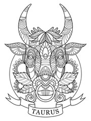 Taurus zodiac sign coloring book for adults vector