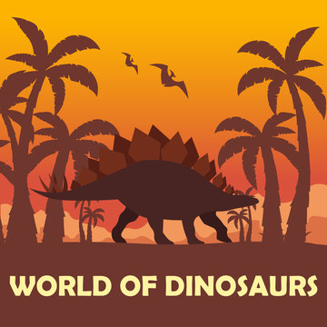 Banner World of dinosaurs. Prehistoric world. Stegosaurus. Jurassic period.