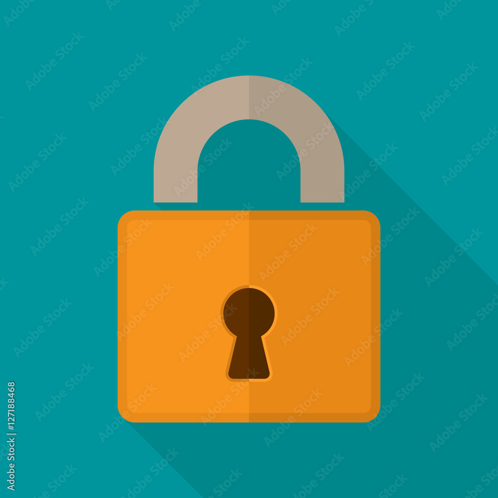 Poster lock icon vector with long shadow in flat style. padlock simple symbol isolated illustration.
