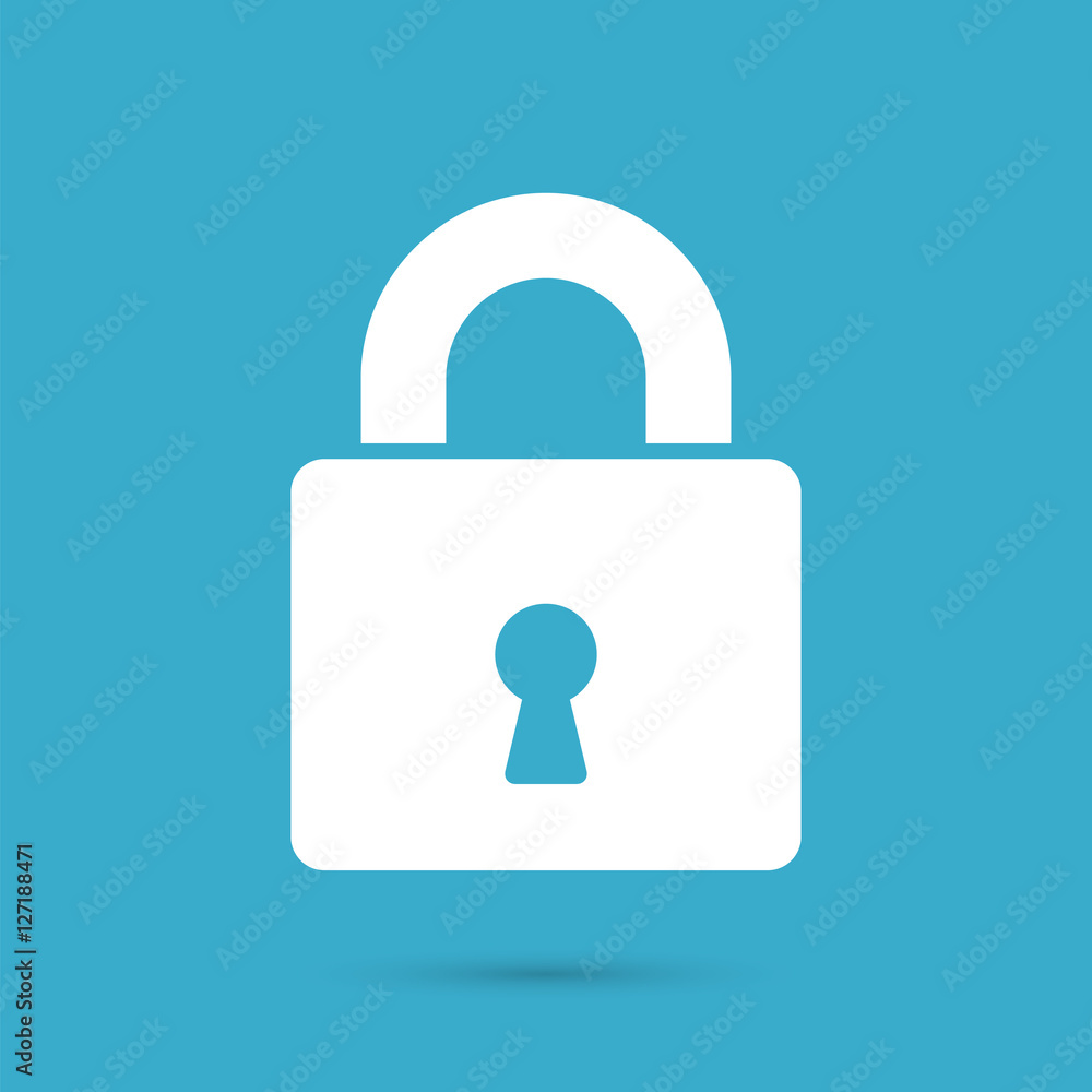 Poster lock icon vector. padlock simple symbol isolated on blue background.