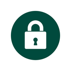 Lock logo vector. Padlock security symbol for web site design. Vector icon in green circle.