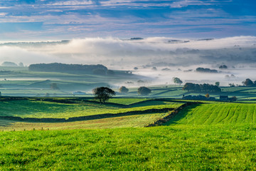 Typical English countryside, close to Buxton, Derbyshire - beautiful green landscape with amazing scenery and blue skies