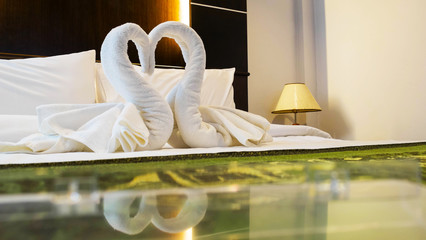 Towels decoration in bed room hotel