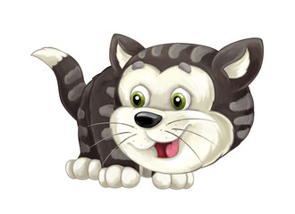 Cartoon happy cat is standing smiling and looking - artistic style - isolated - illustration for children