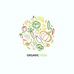 Fruit and vegetable vector circle on a white background. Healthy food design.