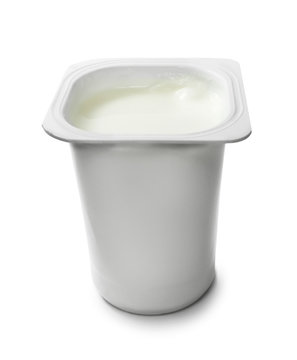 White yoghurt pot, isolated on white background.