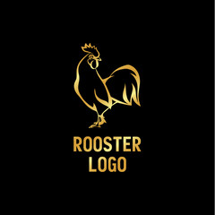Golden Rooster logo. Cock linear style illustration.
