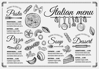 Menu italian restaurant, food template placemat.