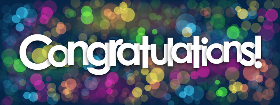 CONGRATULATIONS Card with colourful bokeh lights background
