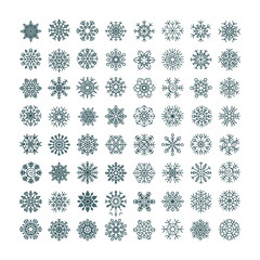 Collection of black snowflakes on a white background