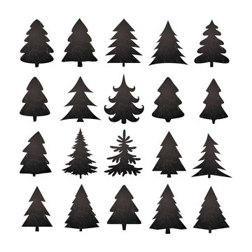 Christmas tree silhouette design vector set.