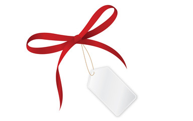 rote Schleife mit Anh&auml;nger f&uuml;r Text