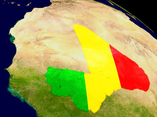 Mali with flag on Earth