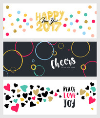 Set of Christmas and New Year social media banners. Hand drawn vector illustrations for website and mobile banners, internet marketing, greeting cards and printed material design.