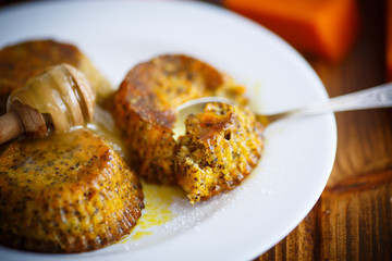 sweet cakes from cottage cheese with pumpkin
