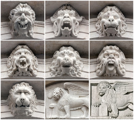 mascaron ornament and Venetian lion; Bergamo