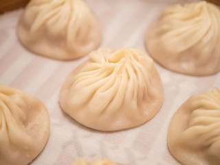 Fototapeta na wymiar Closeup of Xiao Long Bao, Streamed Pork Dumplings Taiwan food 1
