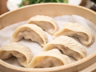 Closeup of Streamed shrimp Dumplings Taiwan food 2
