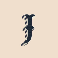 J letter logo in vintage western style with lines shadows.
