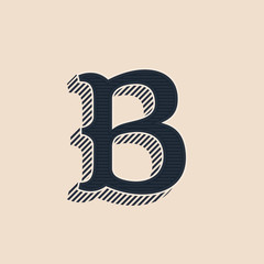 B letter logo in vintage western style with lines shadows.