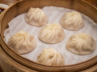 Fototapeta na wymiar Closeup of Xiao Long Bao, Streamed Pork Dumplings Taiwan food 2