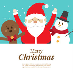 santa claus with gingerbread and snowman. happy christmas. vector illustration. 